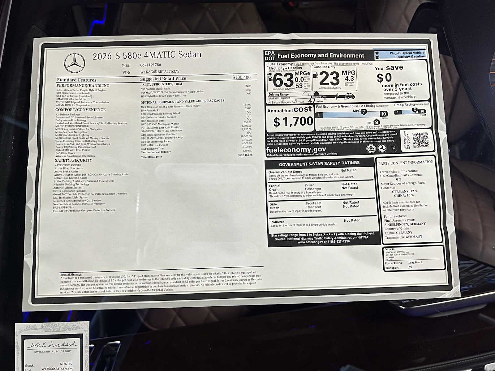 2026 Mercedes-Benz S 580e 4MATIC® Sedan