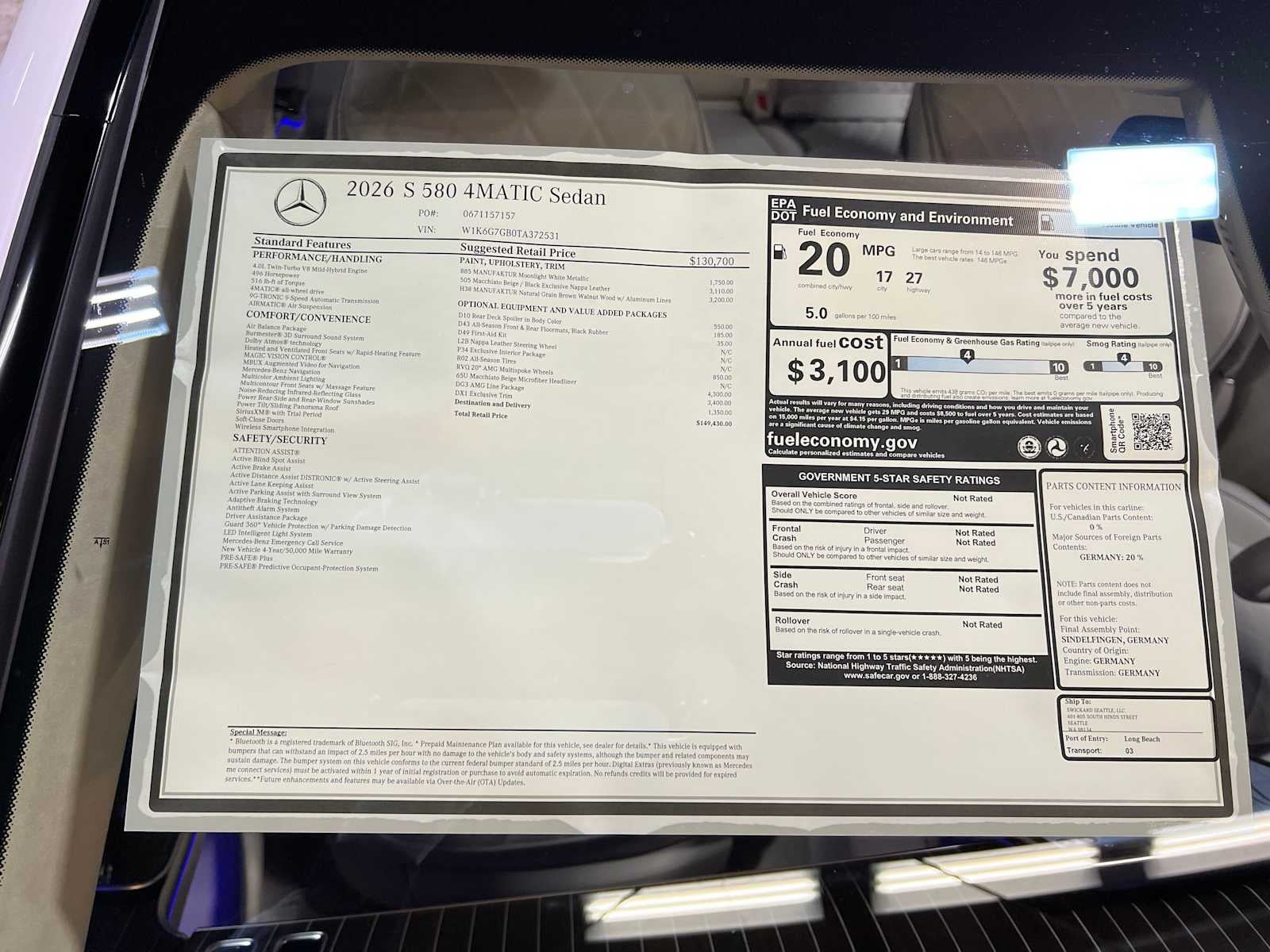 2026 Mercedes-Benz S 580 4MATIC® Sedan