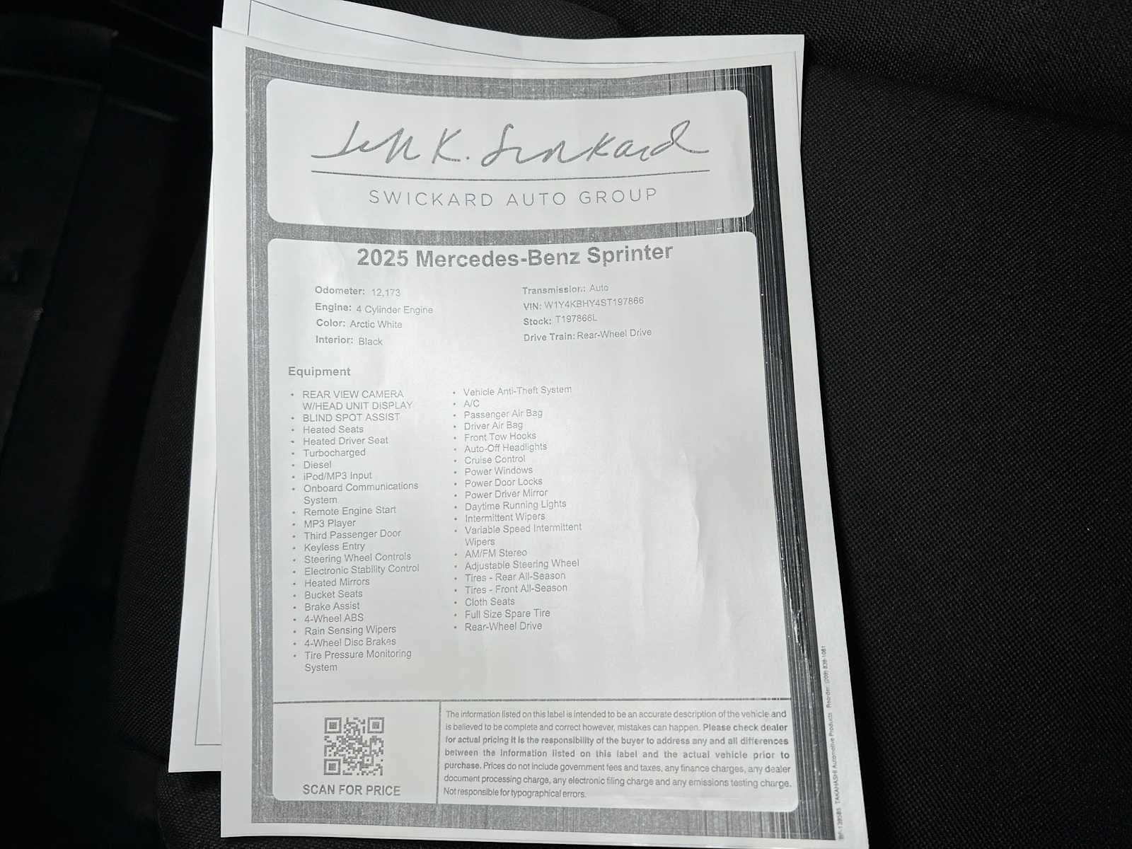 2025 Mercedes-Benz Sprinter 2500 Standard Roof I4 Diesel 144" RWD