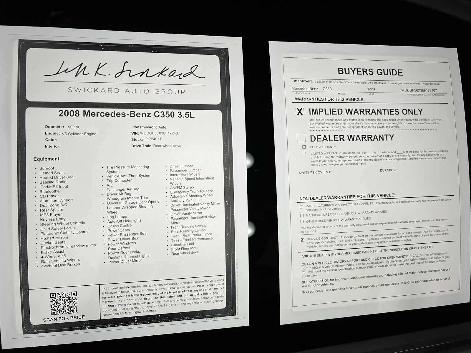 2008 Mercedes-Benz C350 4dr Sdn RWD