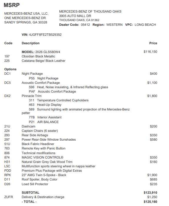 2026 Mercedes-Benz GLS GLS 580
