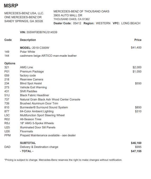 2019 Mercedes-Benz C-Class C 300