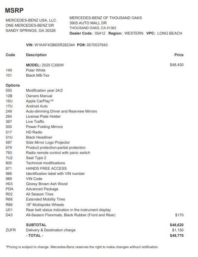 2025 Mercedes-Benz C-Class C 300